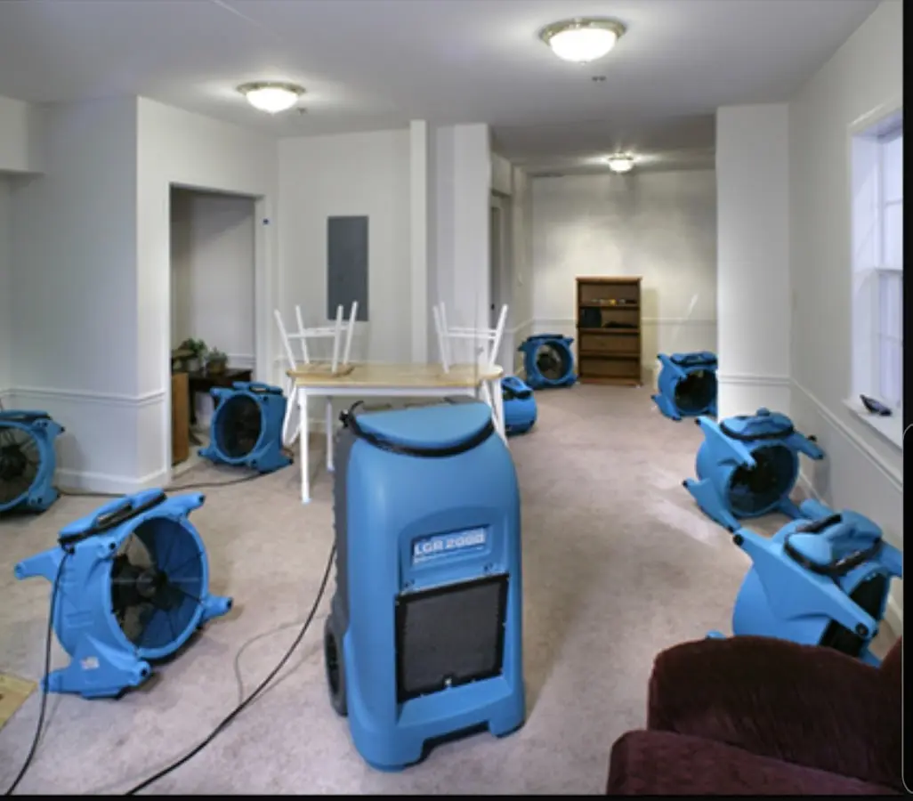 Air movers and dehumidifier setup for Water Extraction & Removal in Ludlow